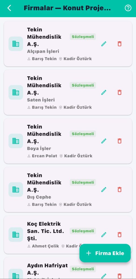 FieldApp taşeron firmalar ekranı